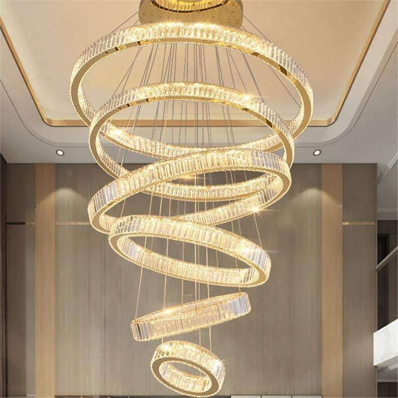 复式楼吊灯水晶吊灯豪华大气现代楼梯环形灯别墅中空客厅吊灯