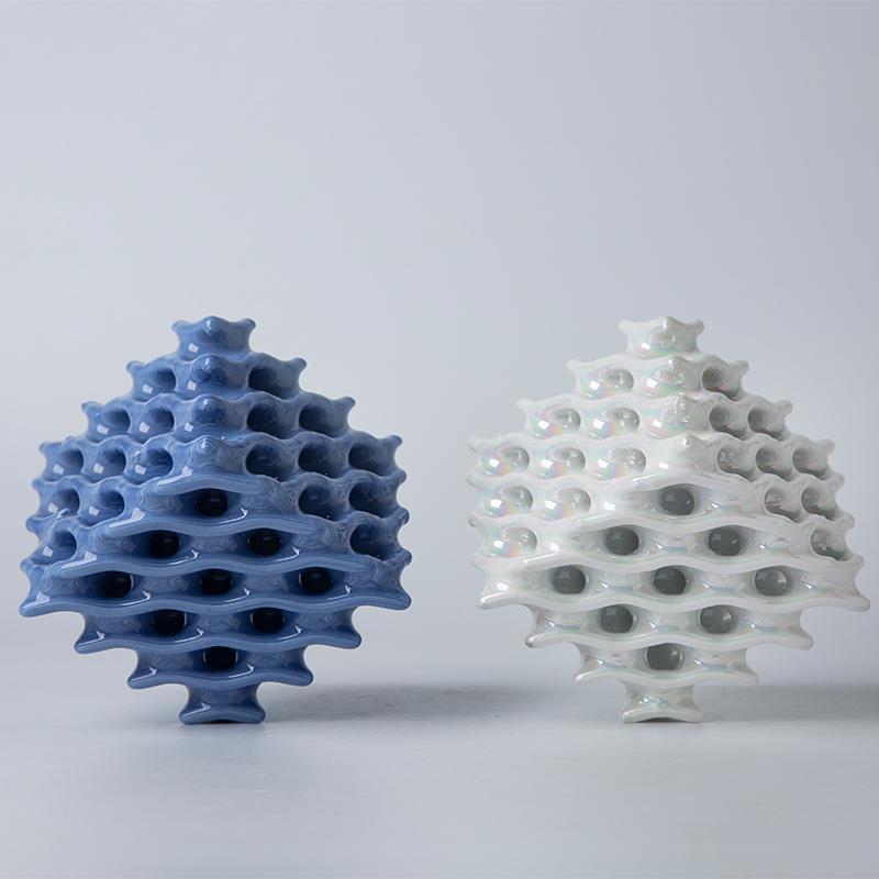 软装景德镇3D打印陶瓷茶几玄关书桌陶瓷摆件三维空间克莱因蓝