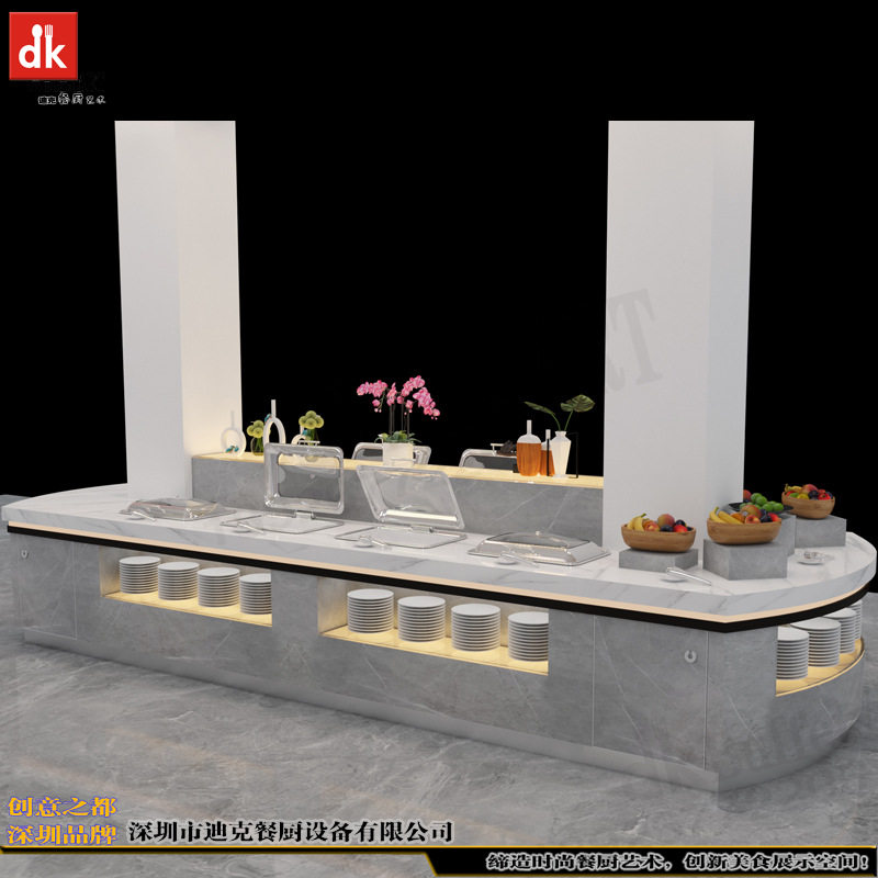 酒店自助餐厅装修设计 岩板艺术餐台组合布菲台 dk自助餐保温设备
