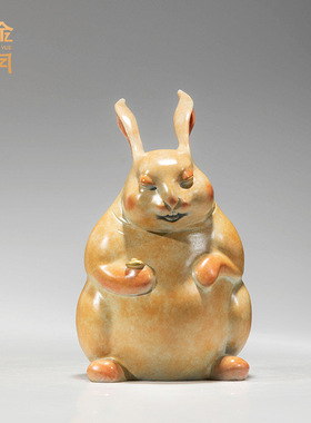 铜艺坊钱兔似锦兔子黄铜摆件工艺品书房办公室桌面金属铜摆件装饰