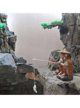 山水盆景茶宠鱼缸造景配件姜太公钓鱼蹲翁渔夫家居陶瓷摆件装饰品