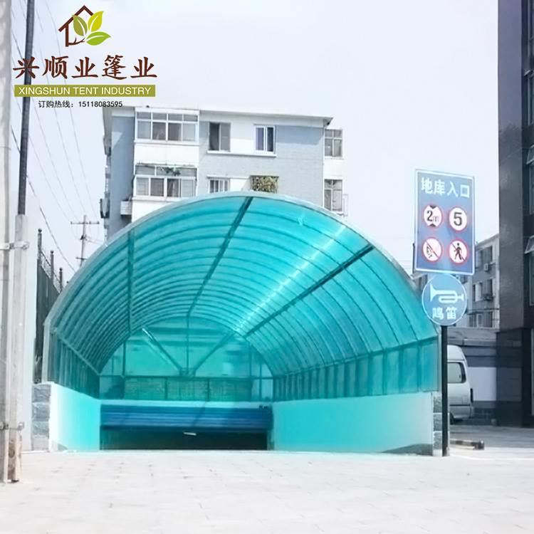 深圳厂家 地下车库出入口透明pc耐力板雨棚 大型不锈钢耐力板雨棚
