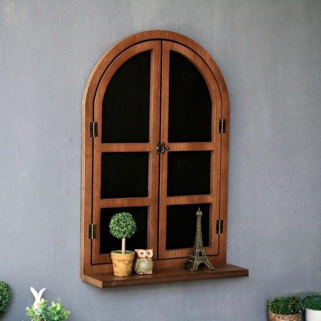假窗户装饰美式乡村复古做旧假窗黑板壁挂置物隔板架咖啡梦域木