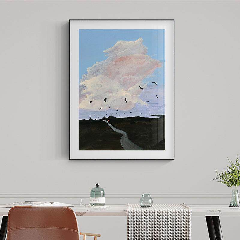 朝日之辉 日落飞岛风景装饰画法式森林山川河流小众油画客厅卧室