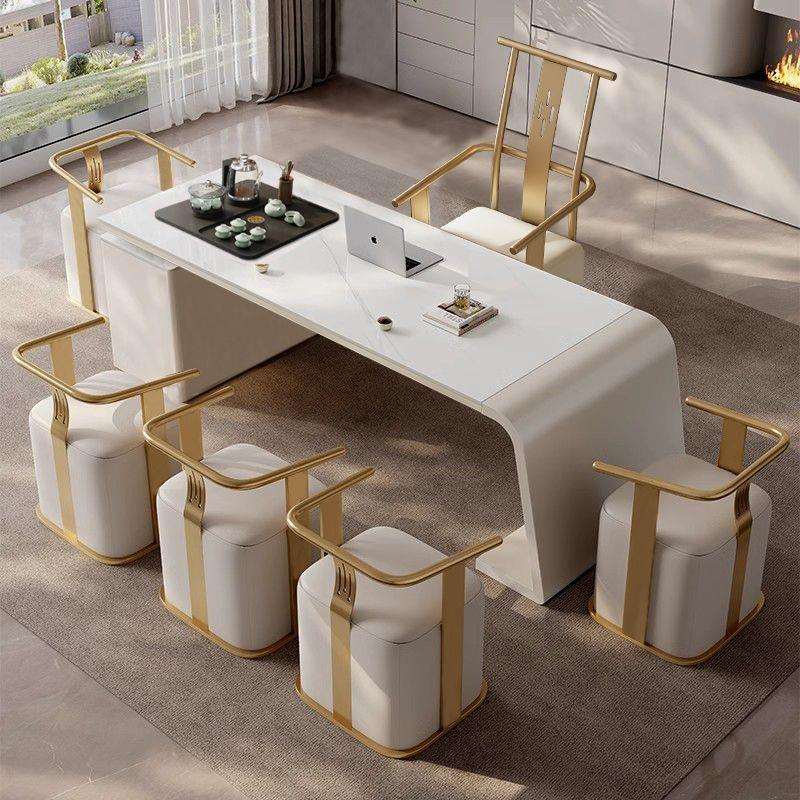 轻奢岩板组合茶桌椅高端办公室接待茶台现代家用泡茶桌烧水壶一体