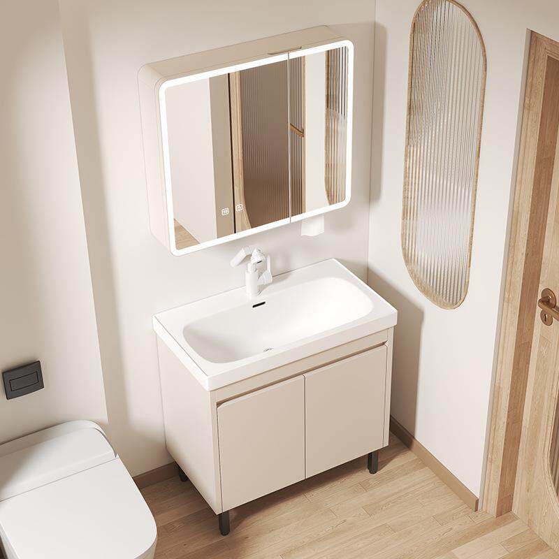 新款蜂窝铝落地款浴室柜加深陶瓷一体盆卫生间洗手台美妆镜柜组合