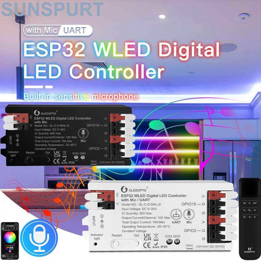 WLED 灯条控制器 ESP32 带麦克风可下载可寻址幻彩SPI LED 控制器