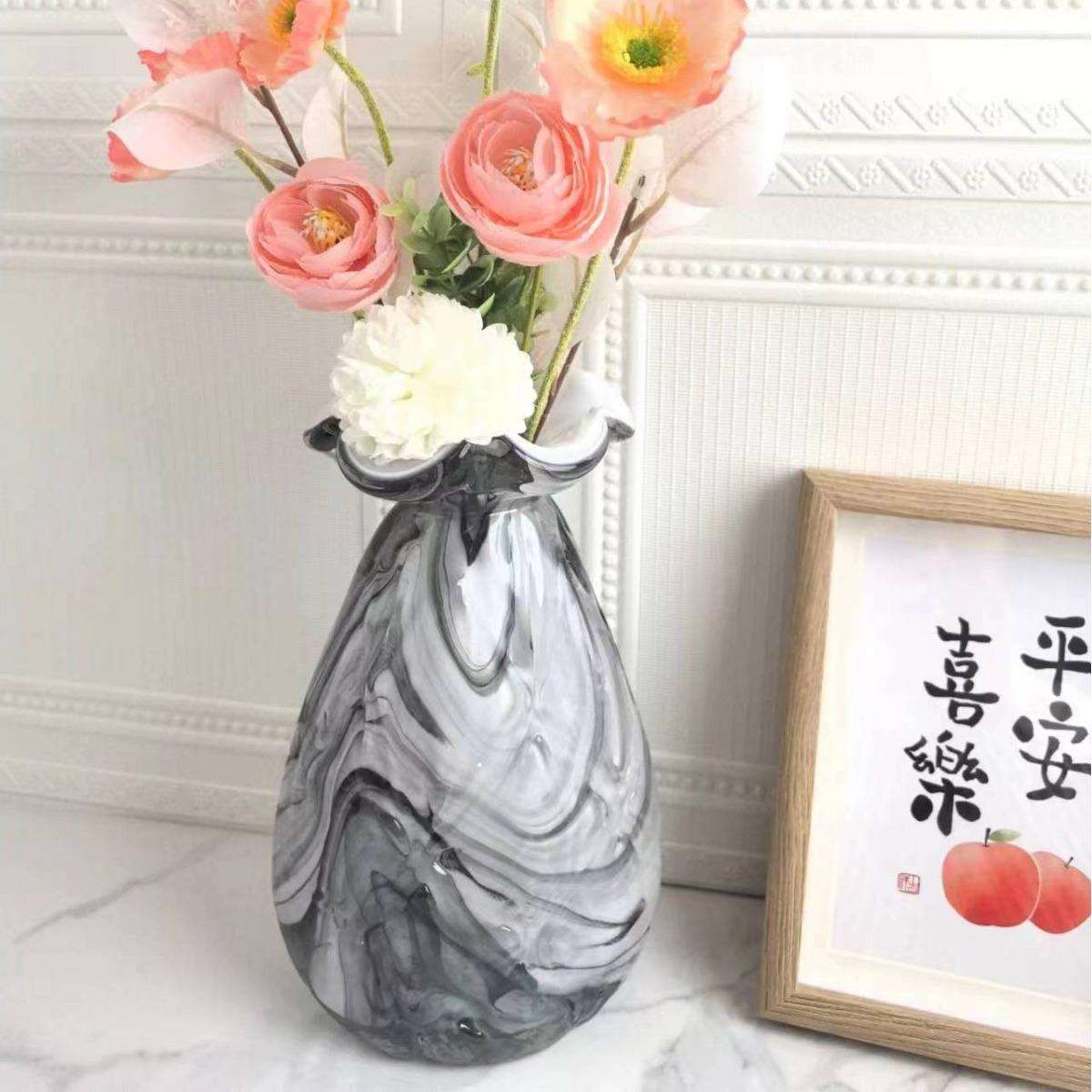 中古灰色花瓶北欧高档玻璃摆件轻奢家居插花瓶客厅桌面