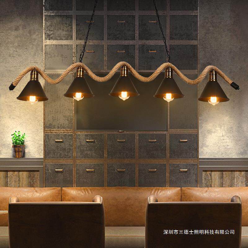 美式loft服装店饭店餐厅漫咖啡创意复古工业风铁艺理发店麻绳吊灯
