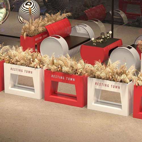 户外不锈钢花箱铁艺花架售楼部花盆可移动庭院广场街道围栏商业街