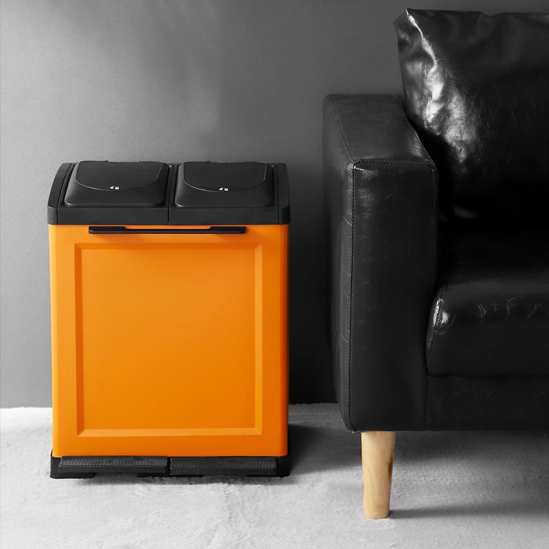 室内商用办公室脚踏不锈钢分类垃圾桶脚踩家用带盖方形干湿垃圾桶