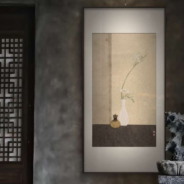 新中式客厅餐厅装饰画禅意花卉入户玄关走廊挂画酒店民宿日式墙画图片