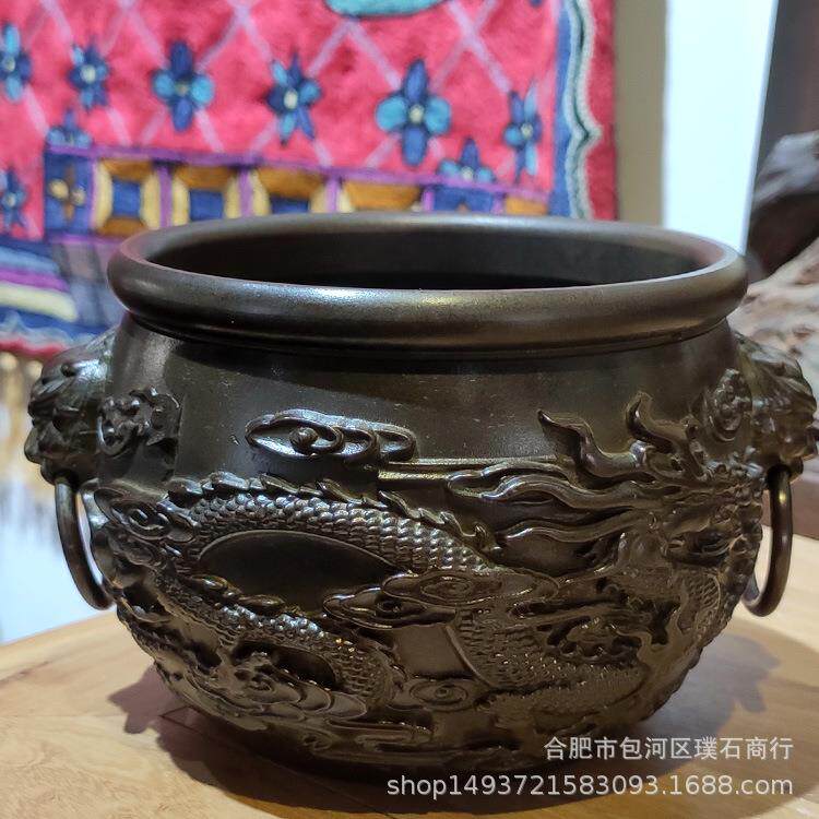 新苏工龙凤雕花 双狮头 挂环缸 盘龙双耳缸 气场足的铜器(现货)