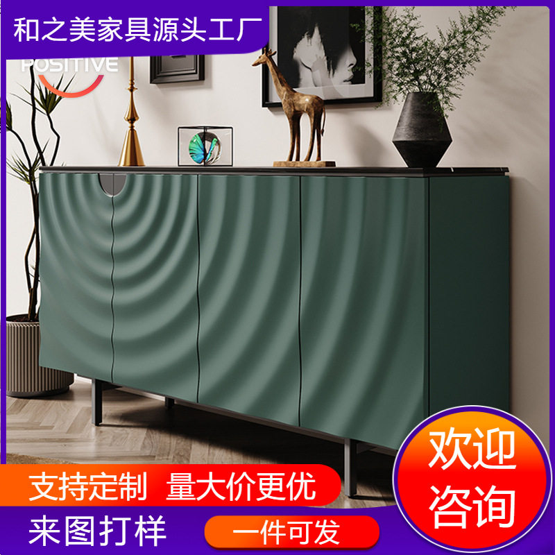 意式轻奢玄关柜简约现代客厅鞋柜墨绿色实木餐边柜靠墙简约收纳柜图片