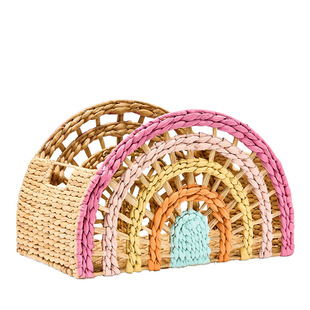 跨境柳条储物篮葫芦草编织篮彩虹造型半圆形储物篮带手柄收纳筐