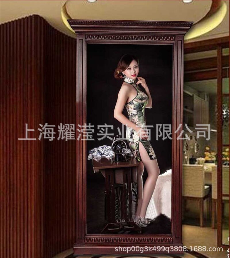 美式实木穿衣镜定制家具原木雕花复古全身镜服装店试衣镜落地镜