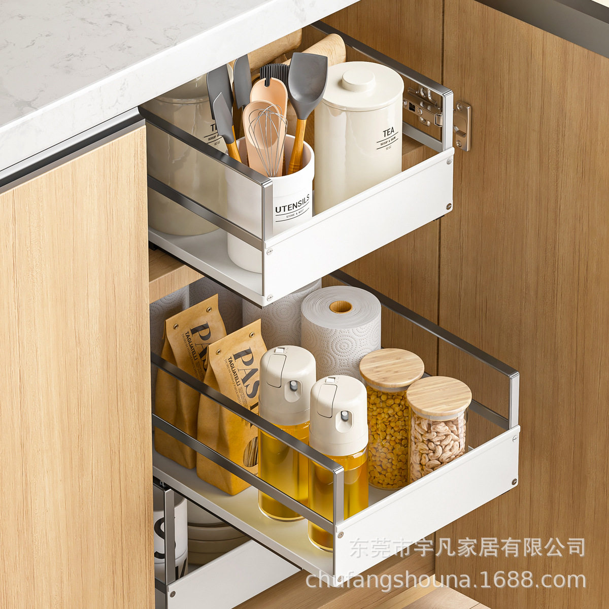 厨房多功能抽拉式置物架多层锅具架调料瓶收纳架子橱柜抽屉拉篮子
