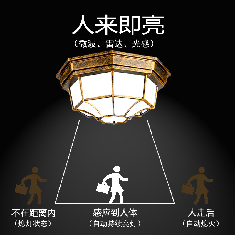 欧式复古人体感应吸顶灯家用户外防水门口阳台庭院过道房檐入户灯