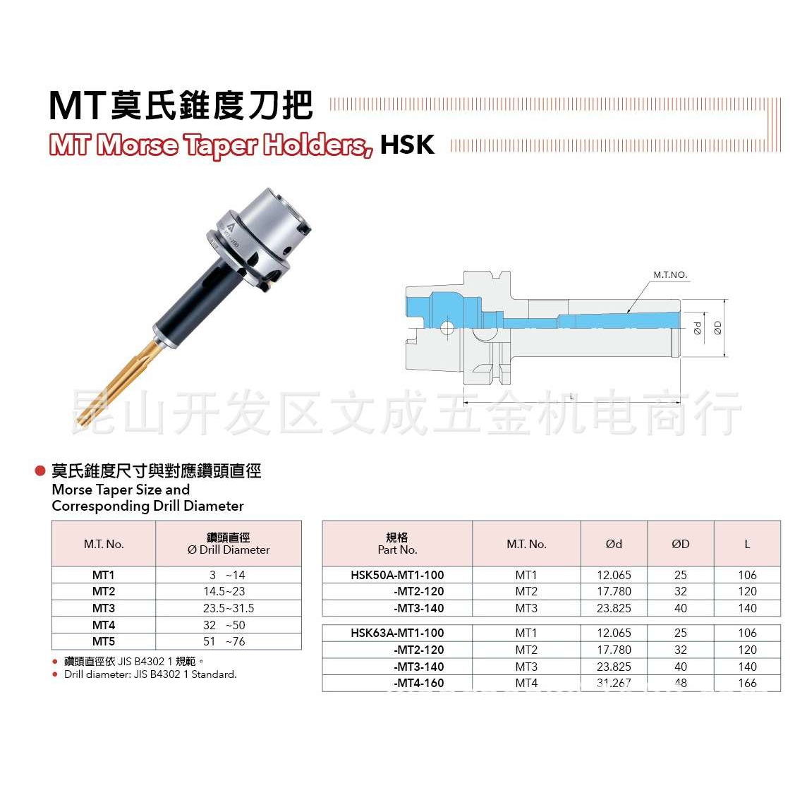 丸荣 MT莫氏锥度刀把HSK50/63A-MT1/2/3/4-100/120/140/160