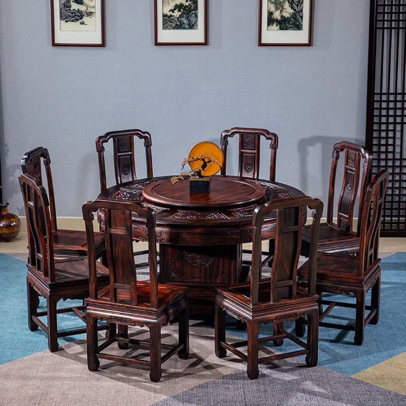 国标红木印尼黑酸枝中式圆餐桌
