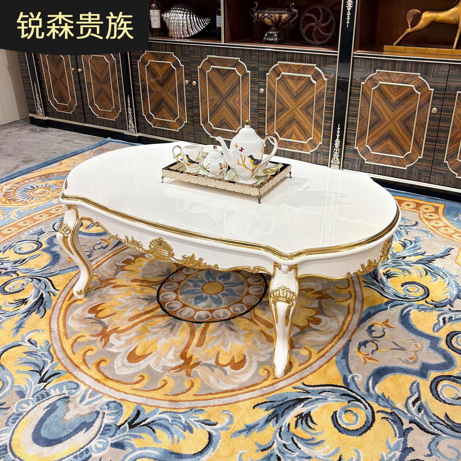 法式实木大茶几椭圆形欧式奢华雕花大茶桌别墅客厅小户型茶台