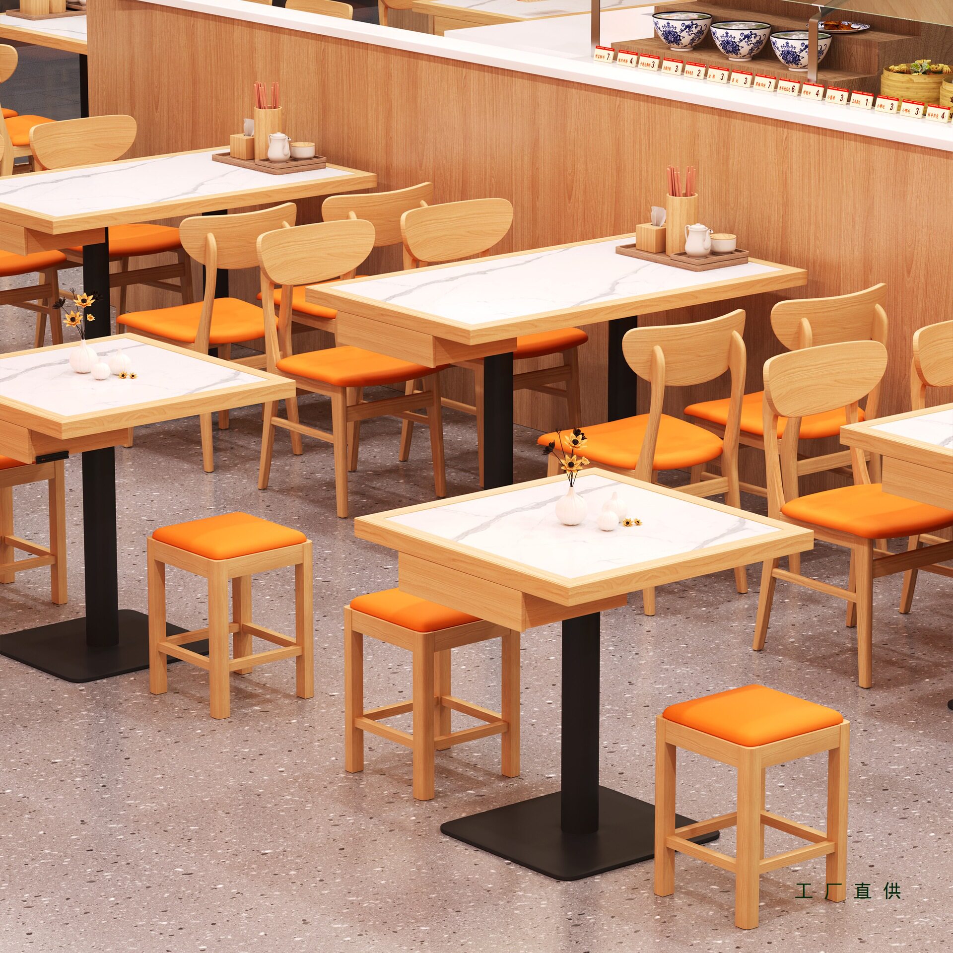 商用餐饮店卡座餐桌椅组合图片
