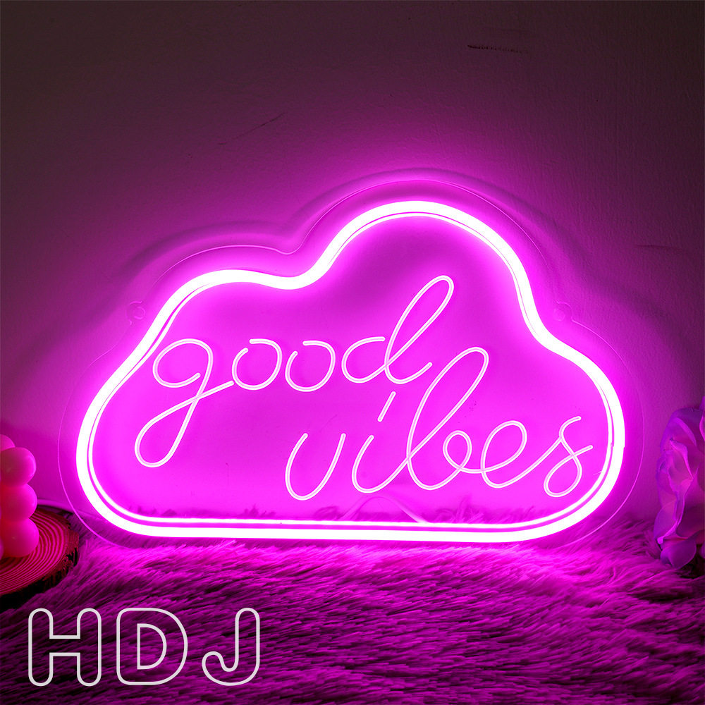 led霓虹灯Good vibes广告牌雕刻亚克力店铺灯牌跨境商家派对