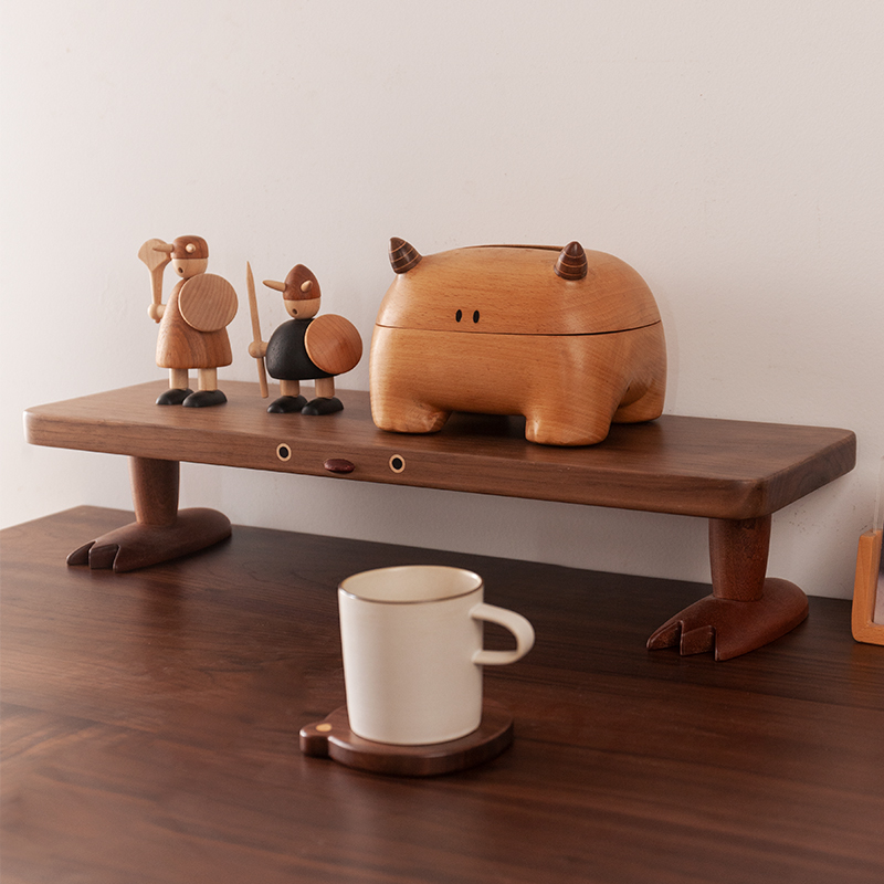 实木卡通置物架 书桌整q理置物架 台式显示器增高架 电脑萤幕底座