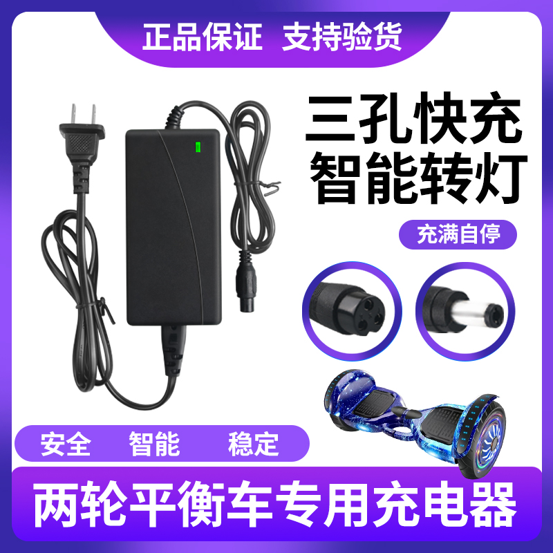 两轮双轮电动平g衡车充电器三孔头通用36V锂电池充电线42V九号插