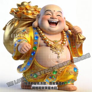 笑口常开弥勒佛自粘贴纸过年送福金元宝防水贴画客厅玄关墙上门窗