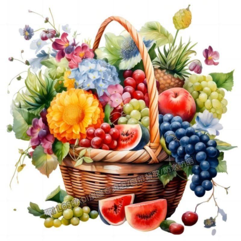 多彩田园风蔬菜水果篮厨房贴纸瓷砖厨房冰箱水果蔬菜橱柜防水贴花