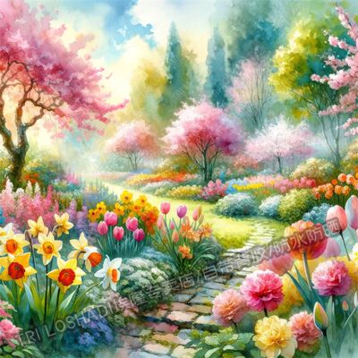 良辰美景鲜花满园风景海报贴画墙面门窗一路繁花高清壁画自粘贴画