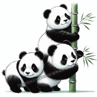 熊猫抱竹可爱室内墙面门窗玻璃装饰贴画车身划痕遮挡贴画冰箱贴花