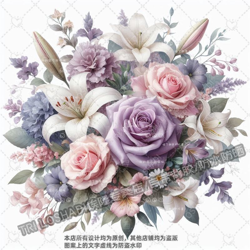清新雅致百合玫瑰贴纸墙面房间家居装饰花卉自粘贴画冰箱马桶贴纸