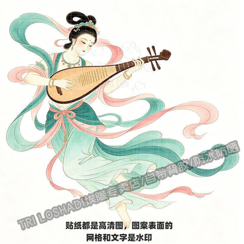 国风工笔敦煌飞天仕女贴纸飞天古风仙女墙上门窗装饰唯美精致贴画