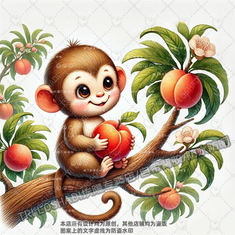 可爱猴子摘桃贴纸墙面门窗家居衣柜装饰遮瑕趣味自粘贴纸冰箱贴画