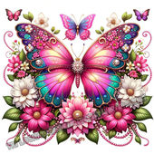 多彩花朵蝴蝶贴纸车身划痕遮挡贴花墙面绚丽蝴蝶自粘贴画冰箱马桶