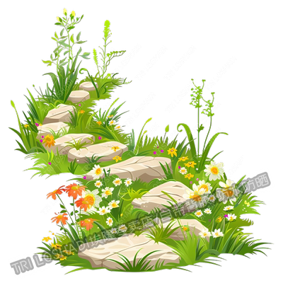 清新自然一路生花贴纸花路3d视觉贴纸创意装饰画墙面鲜花草丛贴画