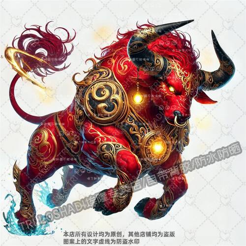 神兽公牛贴纸防水贴画墙面