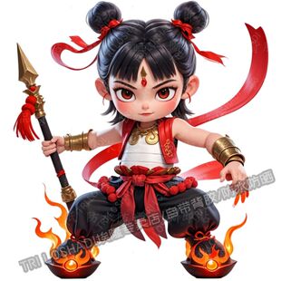 三头六臂哪吒贴纸笔记本电动车汽车遮瑕防水贴纸墙上哪吒贴纸自粘