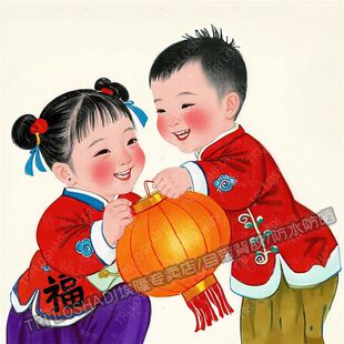 新年送福娃娃贴画床头卧室喜庆春节贴纸双开门窗户冰箱福娃自粘贴