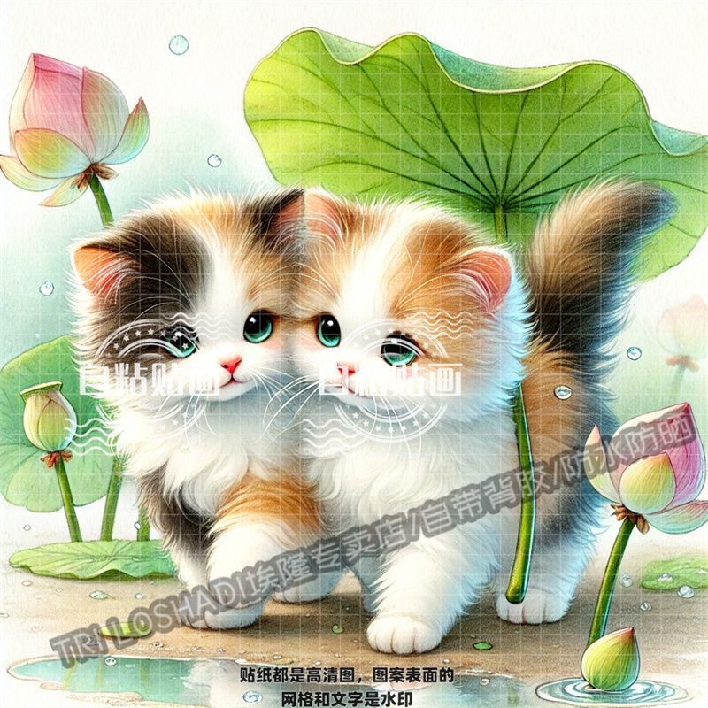 荷塘边散步猫咪治愈贴纸
