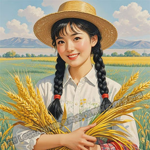 墙面装饰丰收的喜悦灿烂的笑容海报贴画80后劳动人民怀旧自粘贴纸