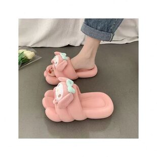 新款 甜美软底 家居凉拖可爱踩屎感卡通女外穿 年防滑一字拖鞋