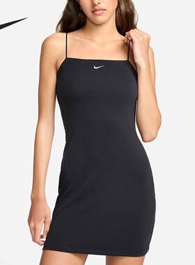 Nike 纯色透气时尚修身显瘦无袖吊带连衣裙 女款 黑色 FN4158-010