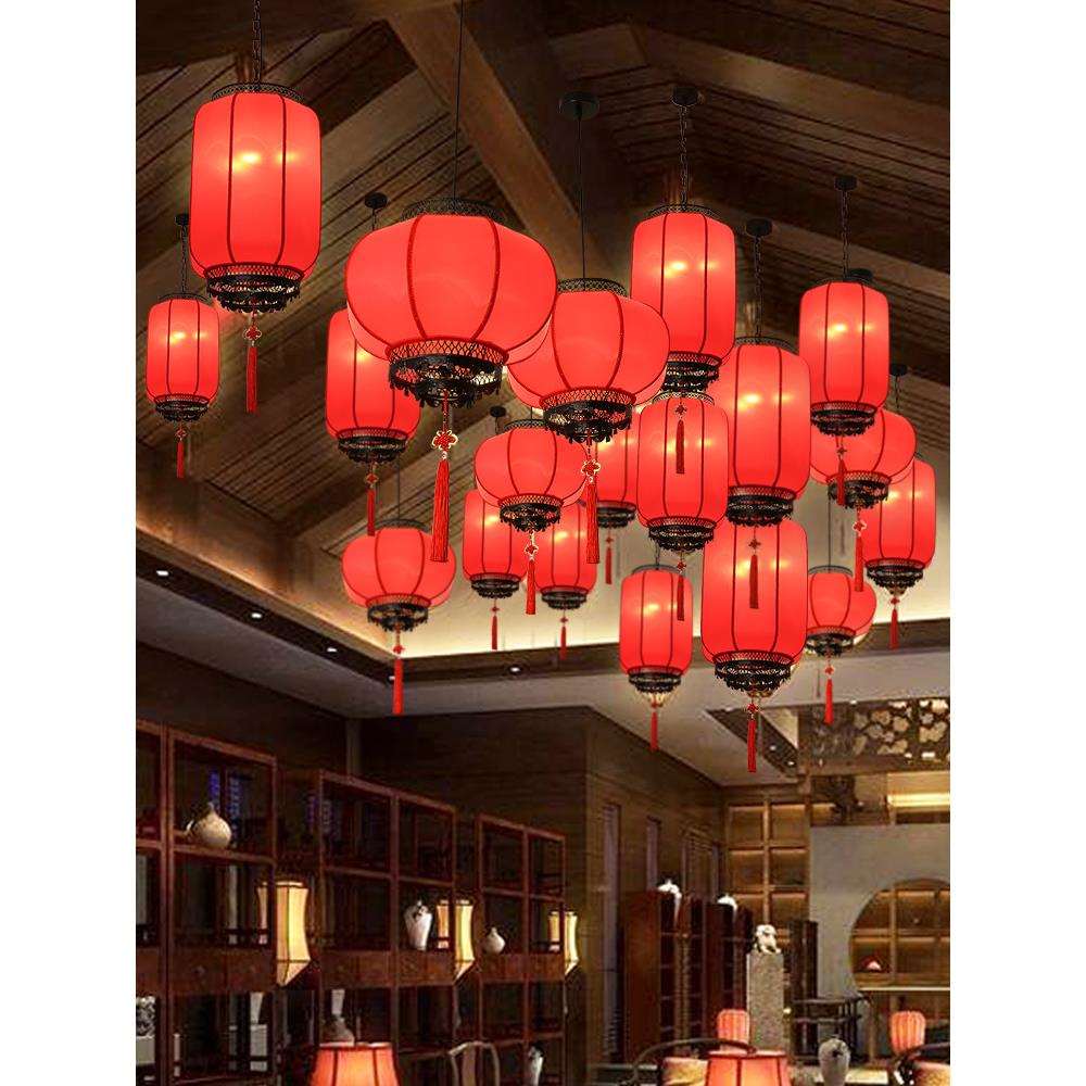 新中式红色灯笼吊灯仿古餐厅走廊过道门厅宫灯现代中国风婚庆吊灯