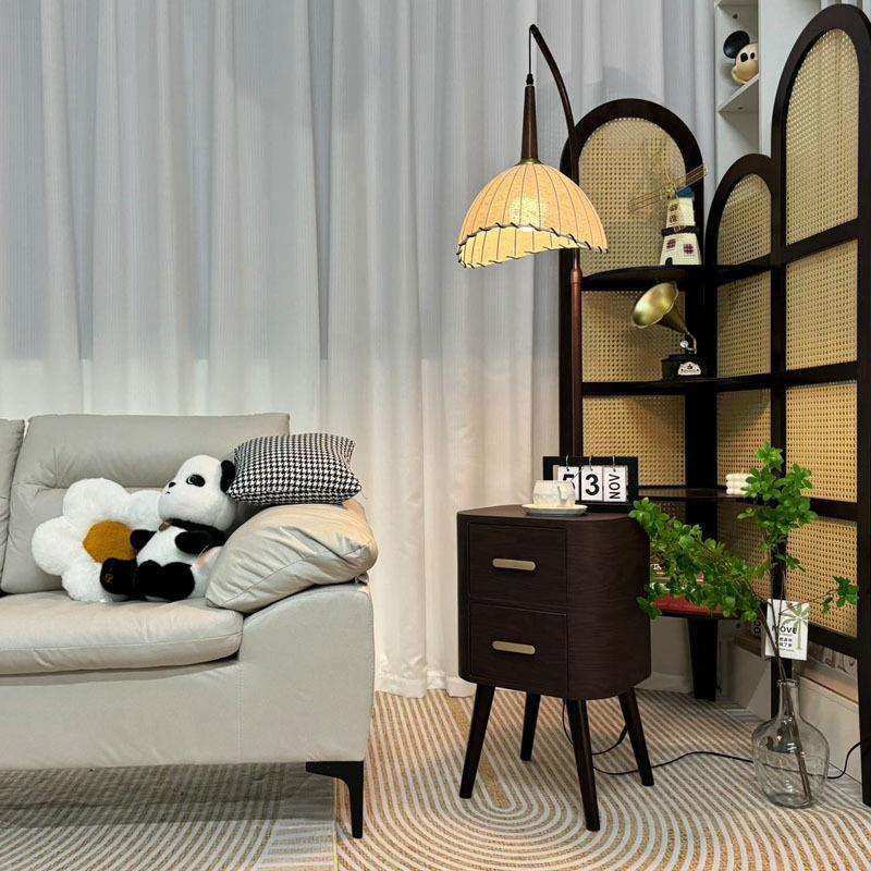 中古风落地灯客厅沙发边柜一体复古卧室床头柜置物架一体落地台灯