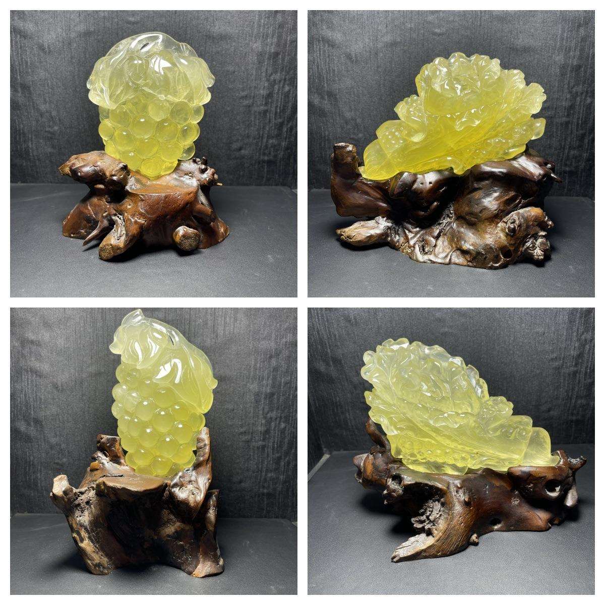 天然黄水晶招财白菜多子多福葡萄水晶原石原矿根雕摆件 直播供货