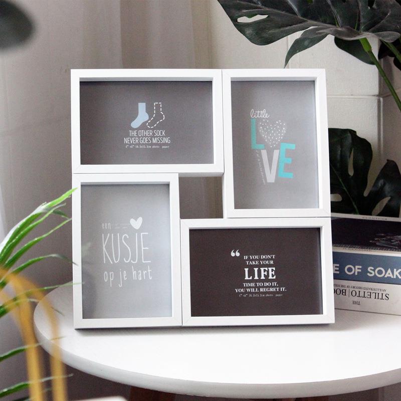 创意组合相框四宫格6寸摆台挂墙加打印照片墙4r黑白色相架感