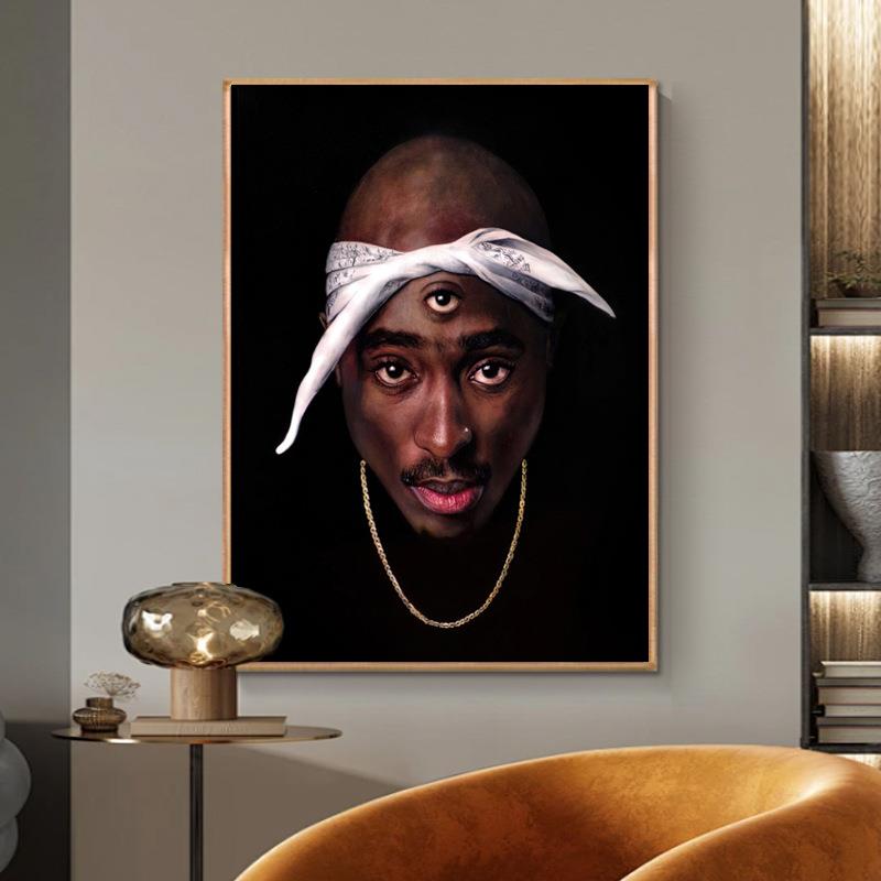 Hiphop嘻哈说唱歌手2Pac挂画音乐餐厅酒吧装饰画夏库尔潮流壁画